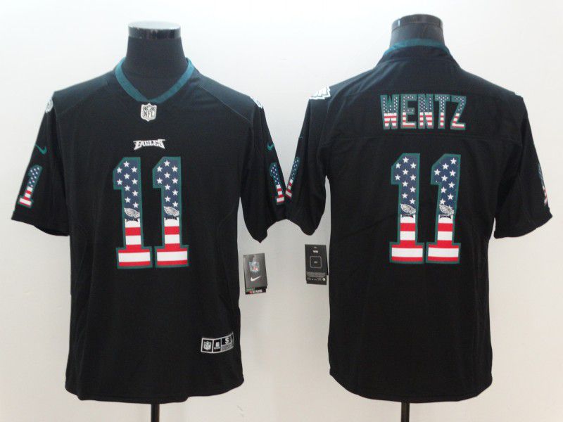 Men Philadelphia Eagles #11 Wentz Nike USA Flag Fashion Black Color Rush Limited NFL Jerseys